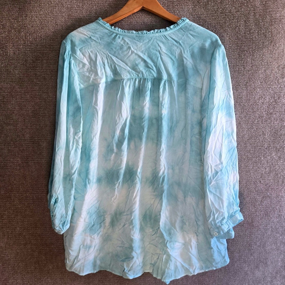 Torrid Blue Tie Dye Rayon Twill Peasant Blouse 2 Plus Size Ruffle Split Neck - Picture 3 of 9